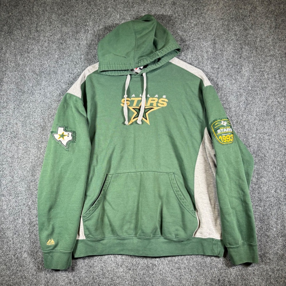 Majestic Dallas Stars NHL Hoodie Mens XL Green Vintage Pullover Sweatshirt